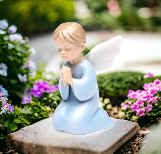 Cosmos Gifts Fine Porcelain Praying Boy Angel Figurine 3-3/8" H Blue
