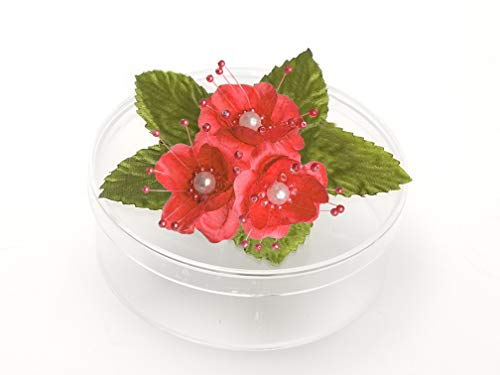 PFP Clear Round Plastic Cookie Nut Candy Box with Pearl Satin Organza Flower 4.5" L Burgundy