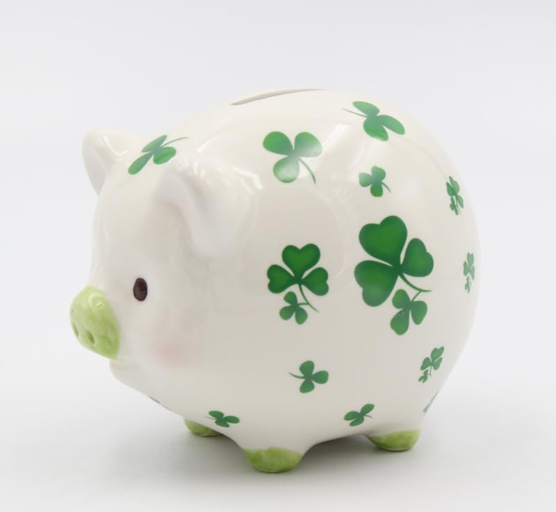 Cosmos Gifts Ceramic Shamrock Piggy Bank Small Green 20894