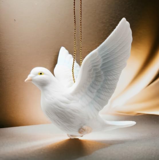 Cosmos Gifts Fine Porcelain White Peace Love Dove Hanging Figurine Ornament 3-1/8" L
