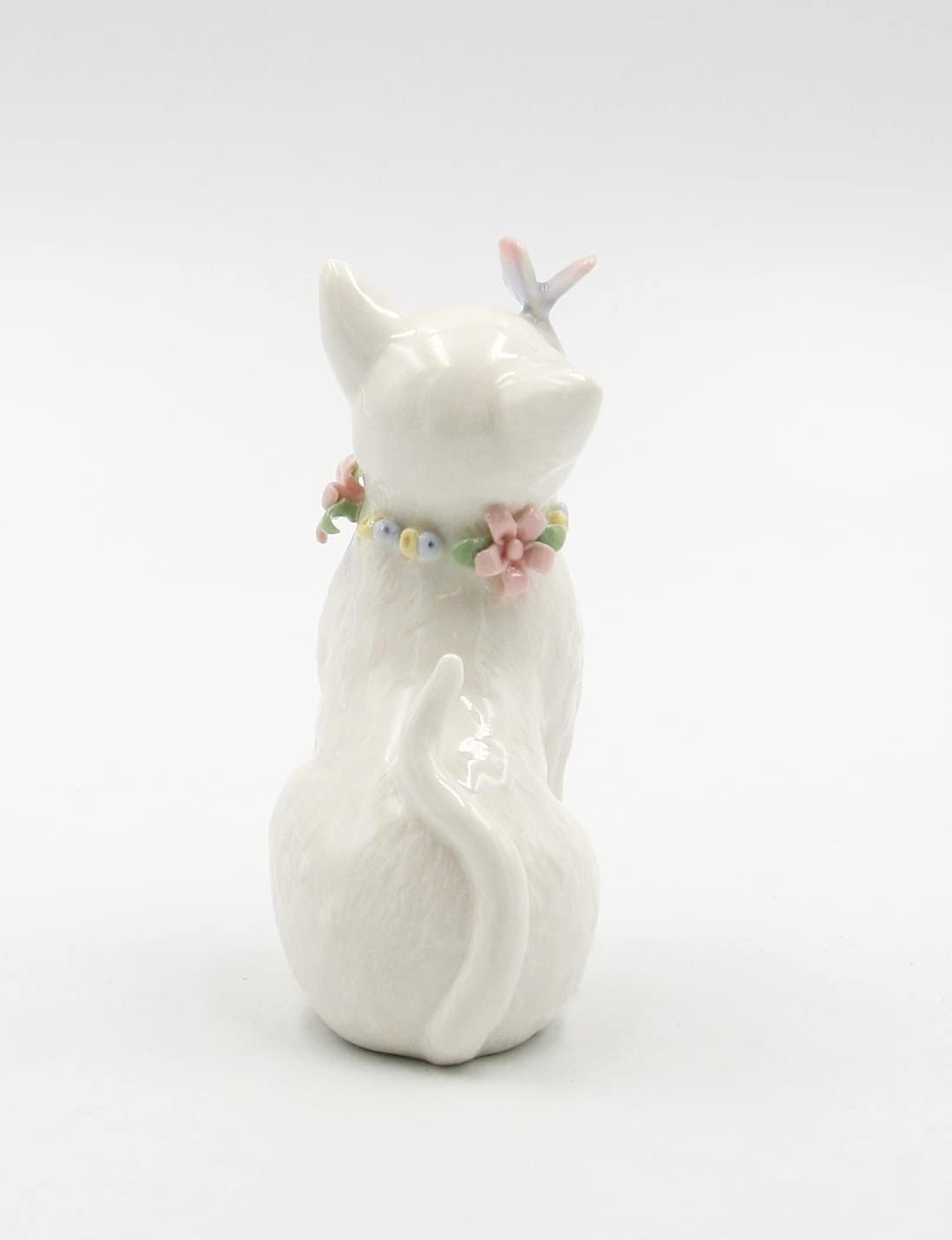 Cosmos Gifts Fine Porcelain White Cat with Flowers Ring Holder 2-3/4" x 2" x 4-1/2" H 11004