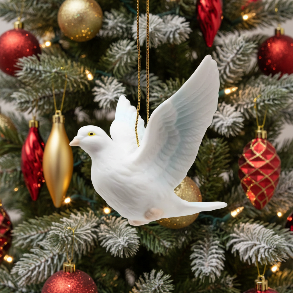 Cosmos Gifts Fine Porcelain White Peace Love Dove Hanging Figurine Ornament 3-1/8" L