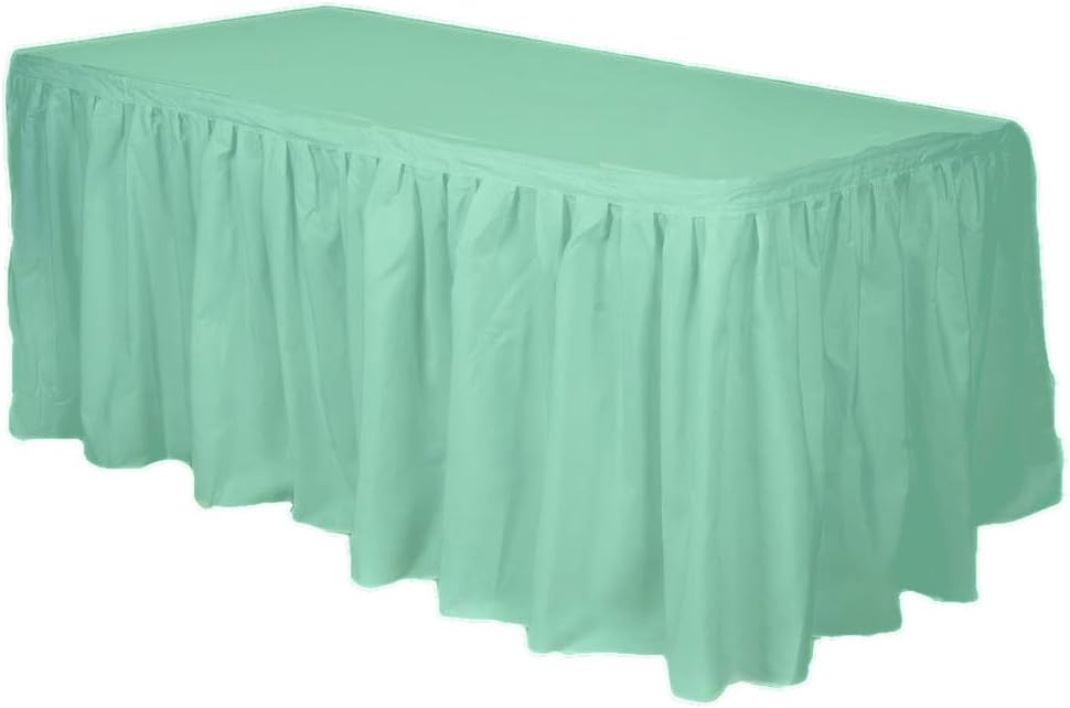 Party Favors Plus Mint Green Plastic Rectangular Tablecloth with Table Skirt 54x108 Inch 2 Piece Set