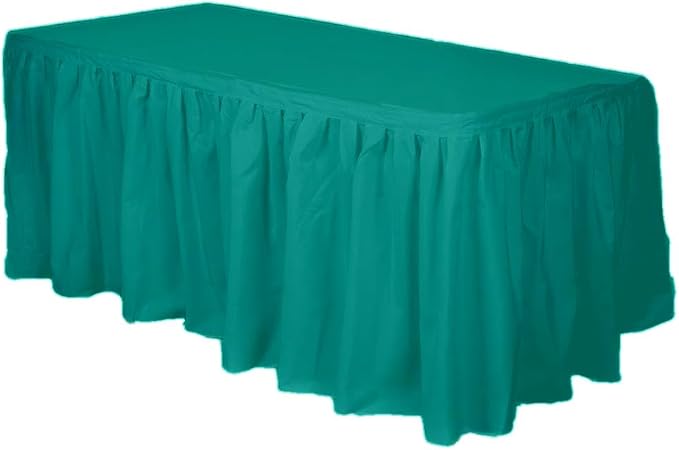 Party Favors Plus Teal Plastic Tablecloth 54x108 Inch with Table Skirt 2 Piece Set