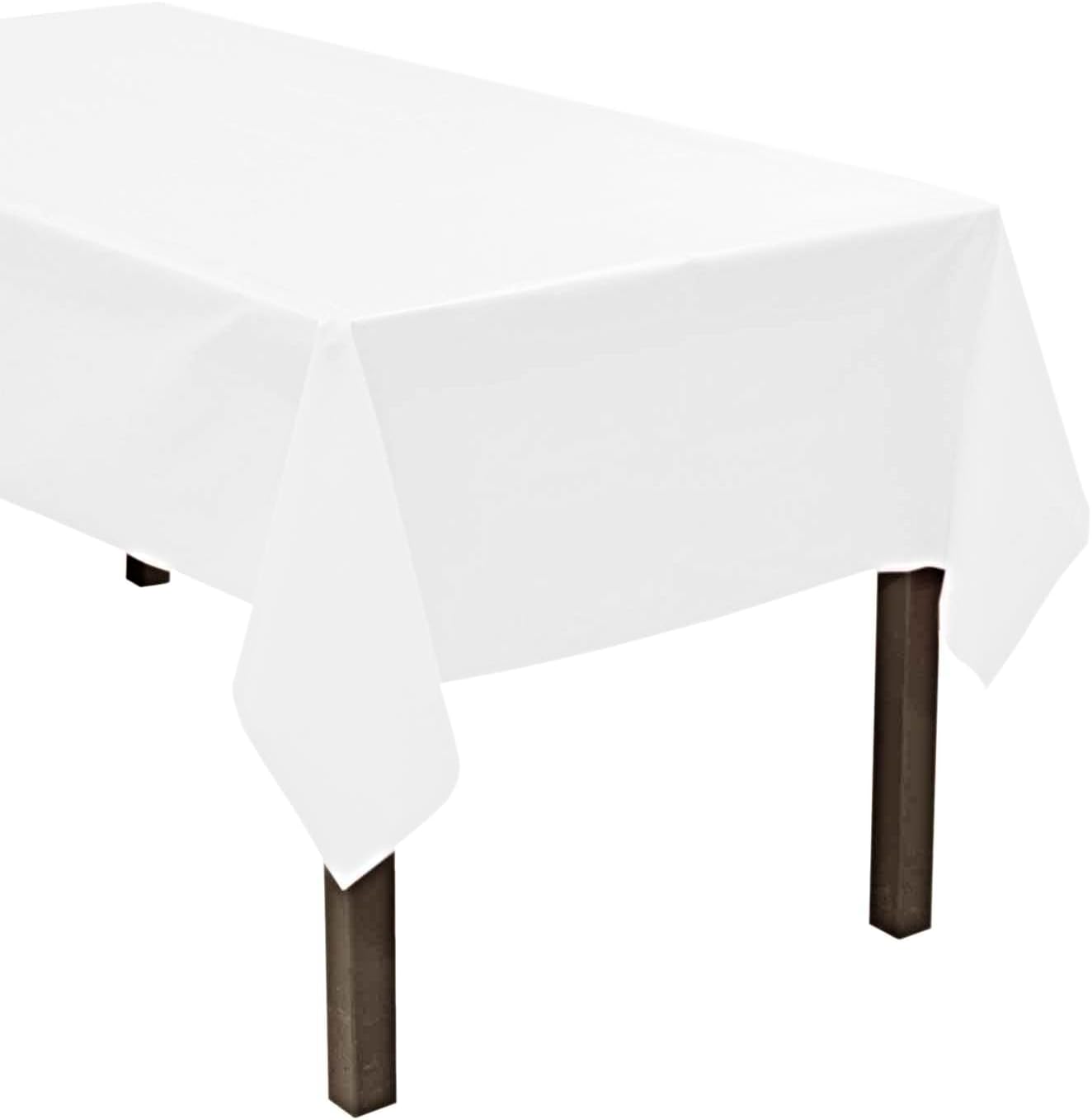 Party Favors Plus White Plastic Rectangular Tablecloth with Table Skirt 54x108 Inch 2 Piece Set