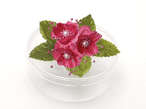 PFP Clear Round Plastic Cookie Nut Candy Box with Pearl Satin Organza Flower 4.5 In Hunter Green