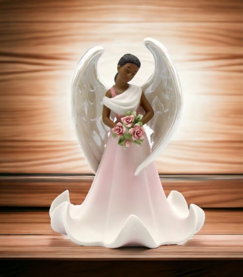 Cosmos Gifts Fine Porcelain Ethnic African American Black Angel of Rose Flowers Collectible Figurine 6-5/8" H