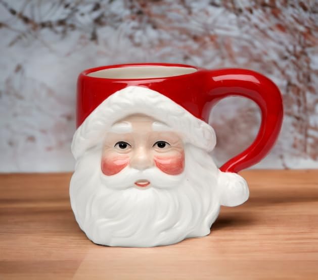Cosmos Gifts Fine Ceramic Classic Santa Head Mugs Set of 4 Red & White 5-1/2" H