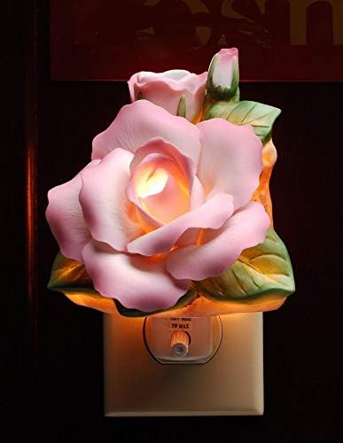 Cosmos Gifts Fine Porcelain Pink Rose Plug-in Night Light Figurine 5" H