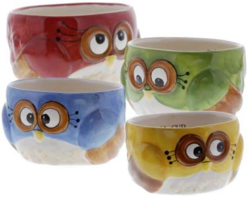 Cosmos Gifts Ceramic Owl Design Measuring Cup Set Red Green Blue Yellow 4-Pack 16 oz