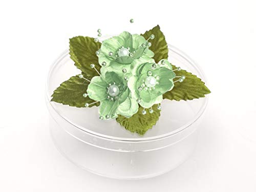 PFP Clear Round Plastic Cookie Nut Candy Box with Pearl Satin Organza Flower 4.5" L Burgundy