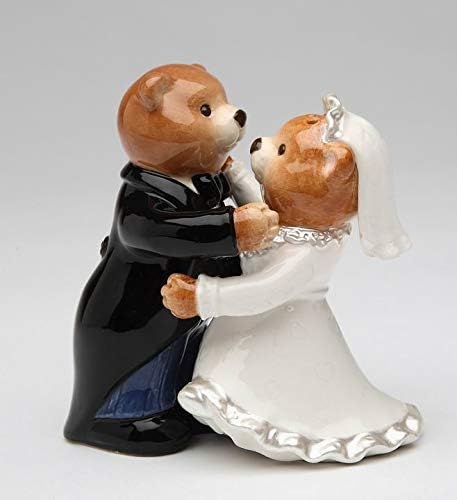 Cosmos Gifts Fine Ceramic Hand Painted First Dance Bride and Groom Teddy Bear Salt and Pepper Shakers Set 3-3/8" H