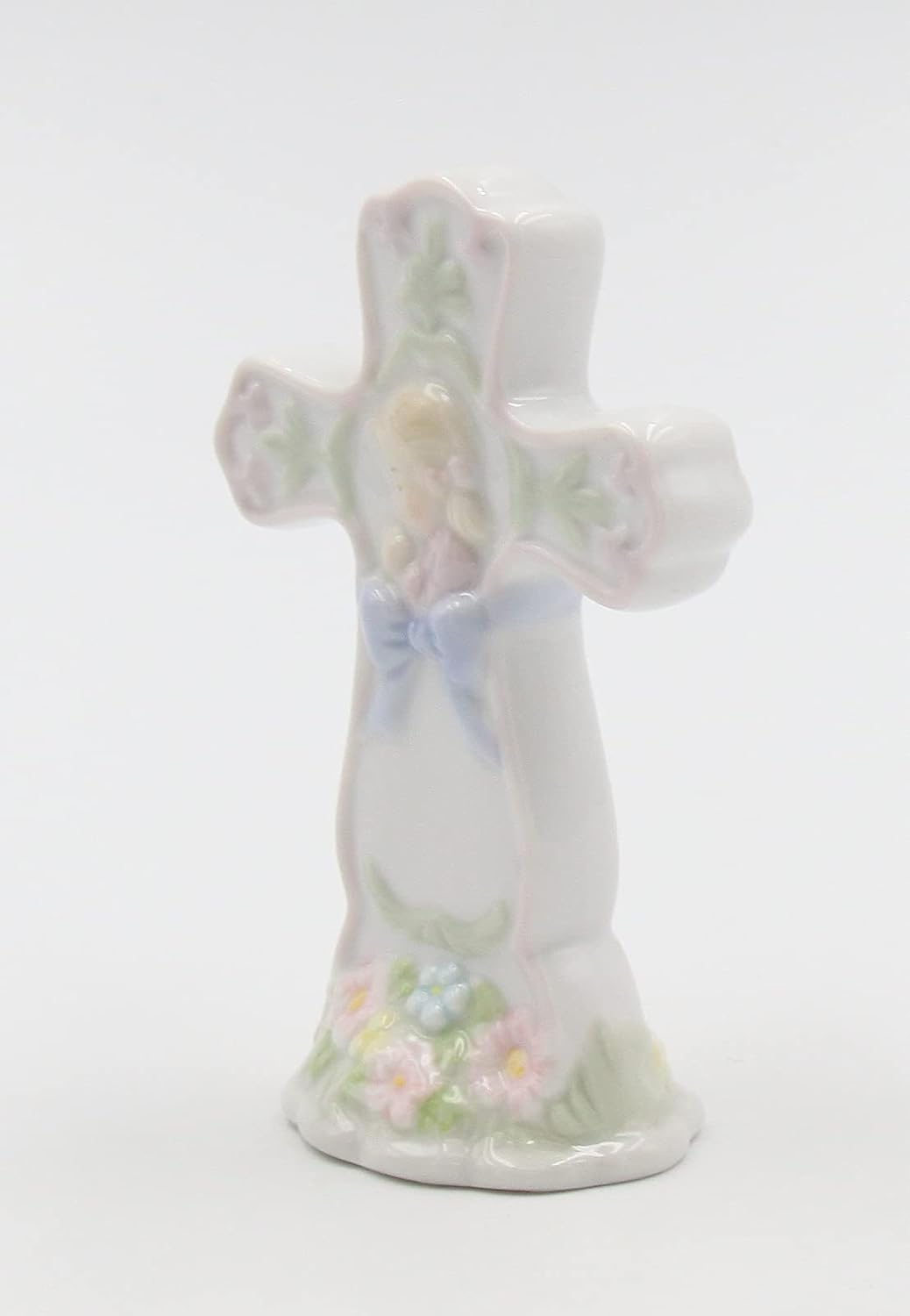 Cosmos Fine Porcelain Cross with Girl and Ribbon Figurine 4" H