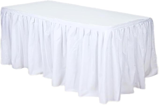 Party Favors Plus White Plastic Rectangular Tablecloth with Table Skirt 54x108 Inch 2 Piece Set