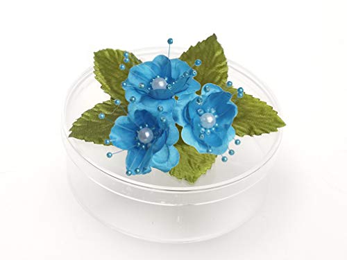 PFP Clear Round Plastic Cookie Nut Candy Box with Pearl Satin Organza Flower 4.5" L Burgundy