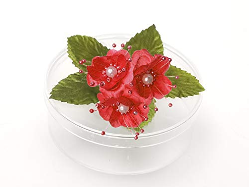 PFP Clear Round Plastic Cookie Nut Candy Box with Pearl Satin Organza Flower Yellow 4.5" Diameter Set of 3