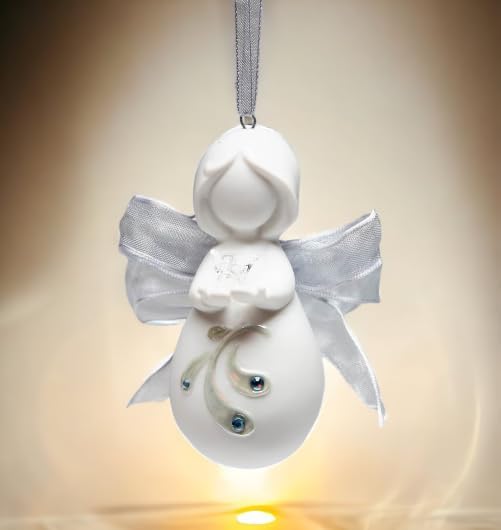 Cosmos Gifts Fine Porcelain Inspirational Angel of Peace Holding Dove with Ribbon Wings Hanging Christmas Tree Ornament Figurine 3" H