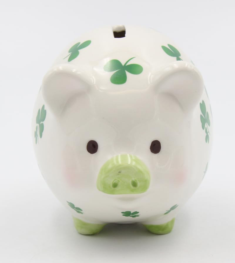 Cosmos Gifts Ceramic Shamrock Piggy Bank Small Green 20894