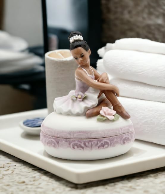 Cosmos Gifts Fine Porcelain African American Ballerina Heart Trinket Box 3-5/8" H