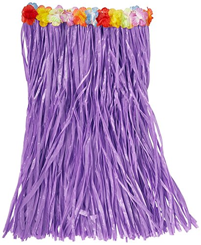 Adult Artificial Hula Grass Skirt with Floral Waistband 36" Fuchsia