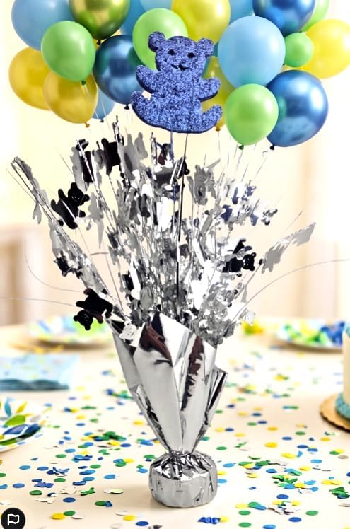 Teddy Bear Baby Shower Balloon Weight Centerpiece, Blue, 2pc