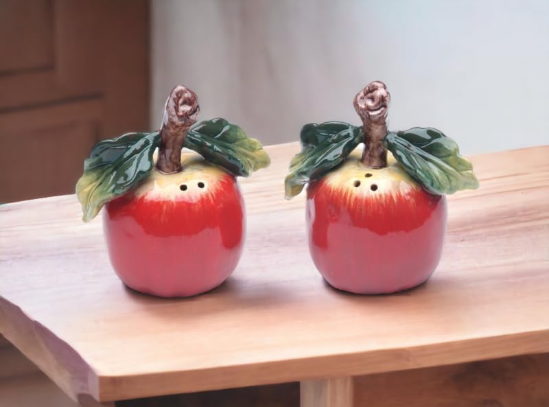 Cosmos Gifts Fine Ceramic Red Apple Salt & Pepper Shakers Set 3" H