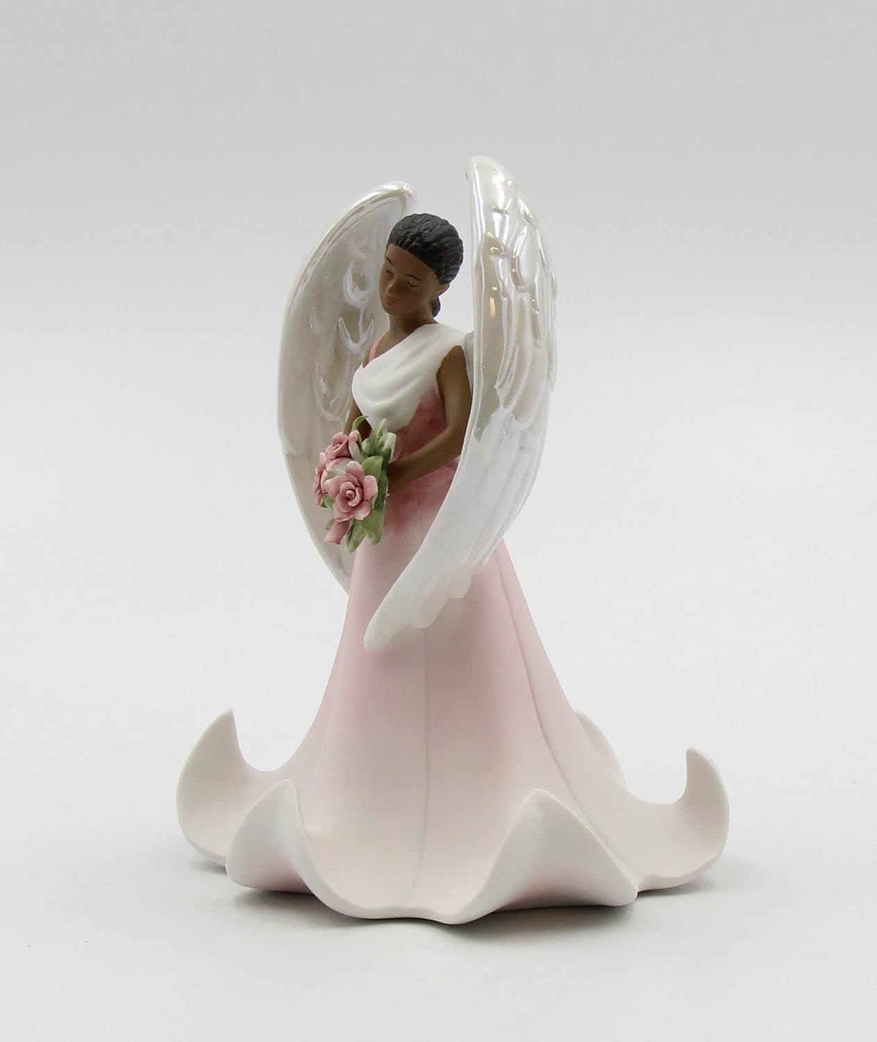 Cosmos Gifts Fine Porcelain Ethnic African American Black Angel of Rose Flowers Collectible Figurine 6-5/8" H
