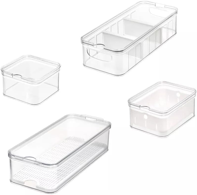 Party Favors Plus Stackable Fridge Organizer Bins with Lids BPA Free Set of 4
