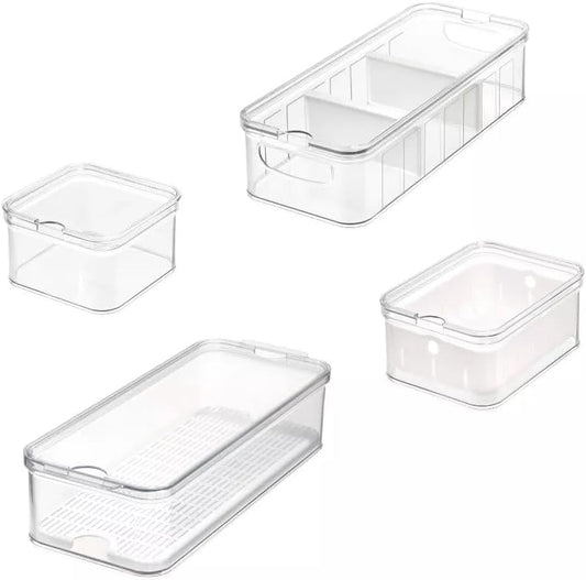 Party Favors Plus Stackable Fridge Organizer Bins with Lids BPA Free Set of 4