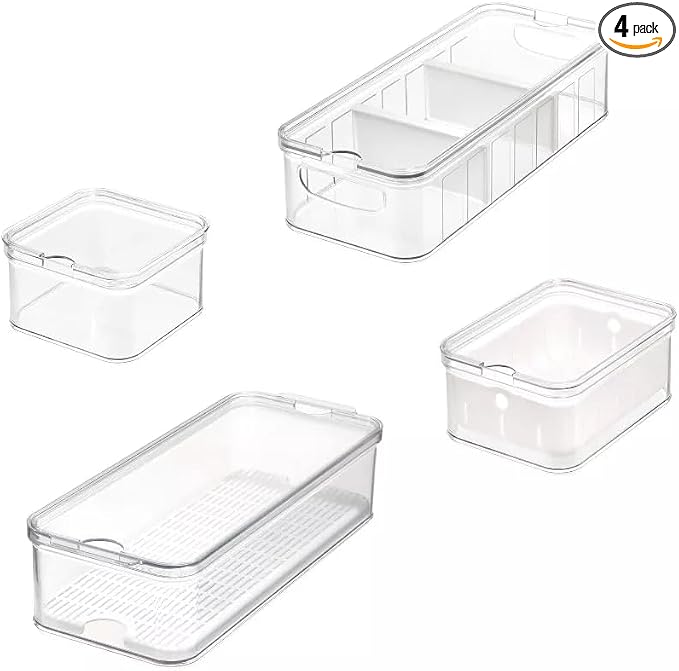 Party Favors Plus Stackable Fridge Organizer Bins with Lids BPA Free Set of 4