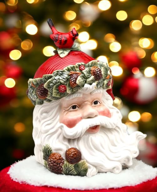 Cosmos Gifts Fine Earthenware Evergreen Holiday Santa Cookie Jar 1100 ml