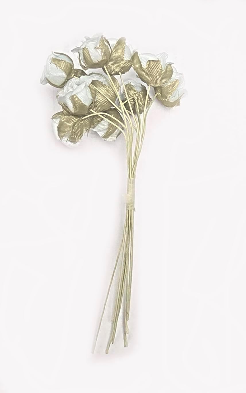 Light Blue Fabric Mini Rose Buds with Wire Stems, 360 Pieces