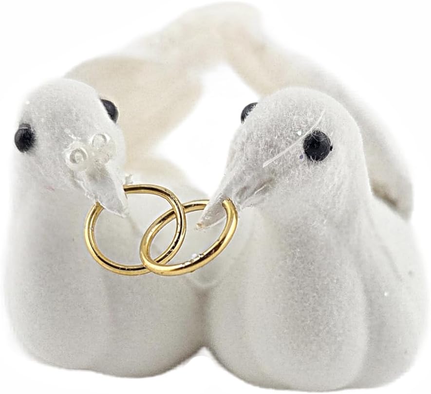 Party Favors Plus White Glitter Love Doves Wedding Ornament with Gold Rings 5 x 2 In Set of 2