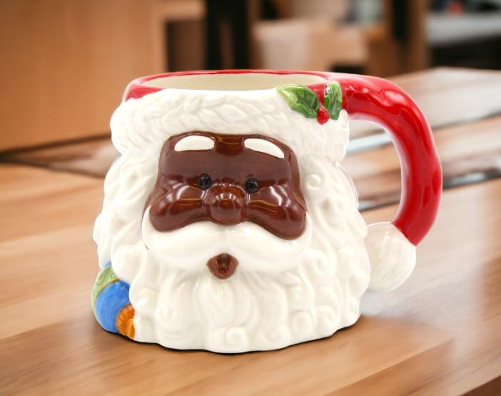Fine Ceramic African American Black Ethnic Christmas Santa Mug 5-3/4" L