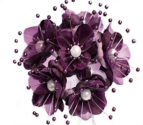 Party Favors Plus Plum Satin Organza Pearl Flowers 72 Count