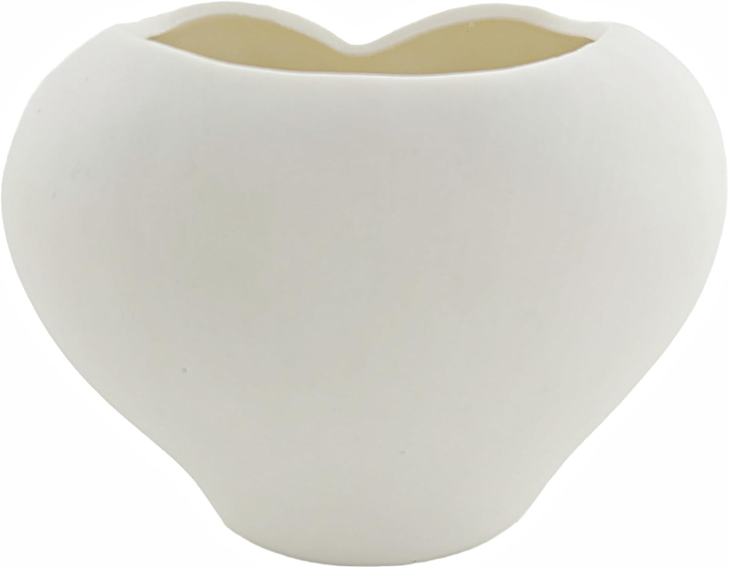 Party Favors Plus Heart-Shaped Ceramic Planter Vase White Cherub Rose Relief 4x5 Inch