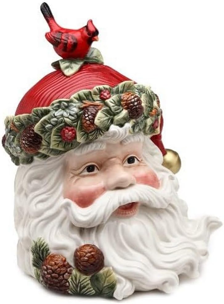 Cosmos Gifts Fine Earthenware Evergreen Holiday Santa Cookie Jar 1100 ml
