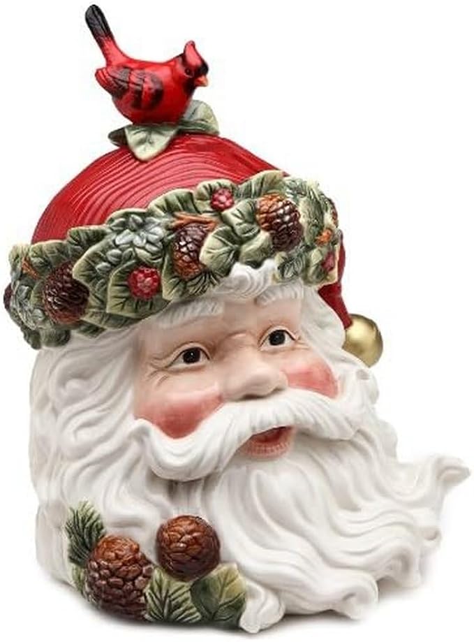 Cosmos Gifts Fine Earthenware Evergreen Holiday Santa Cookie Jar 1100 ml