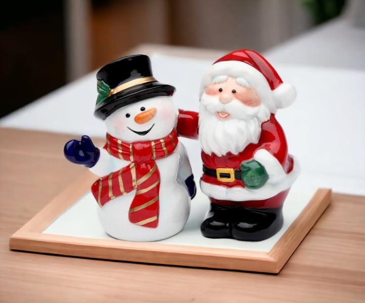 Cosmos Gifts Fine Ceramic Santa Claus & Snowman Best Friends Salt & Pepper Shakers Set 3-1/2" H
