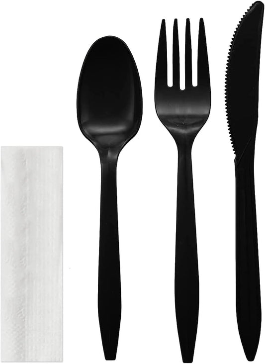 Party Favors Plus Black Plastic Cutlery Set 25 Count