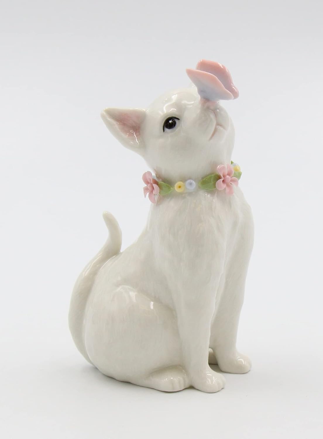 Cosmos Gifts Fine Porcelain White Cat with Flowers Ring Holder 2-3/4" x 2" x 4-1/2" H 11004