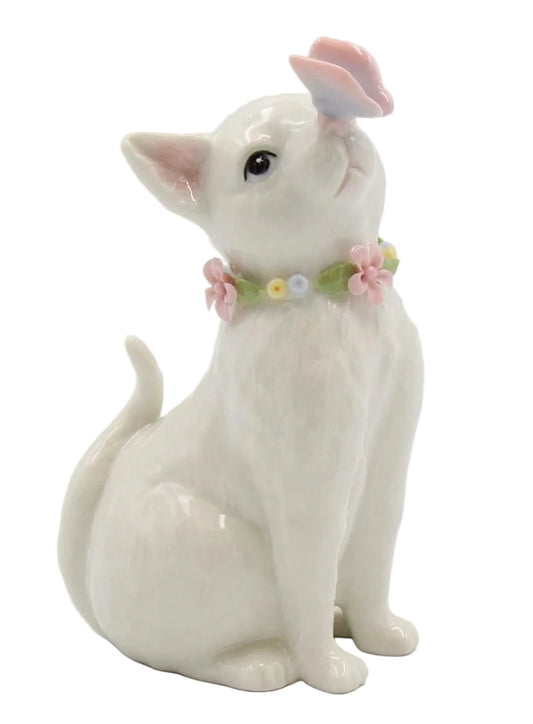 Cosmos Gifts Fine Porcelain White Cat with Flowers Ring Holder 2-3/4" x 2" x 4-1/2" H 11004