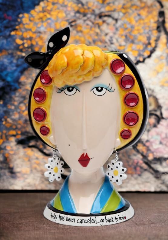 StealStreet Fine Ceramic Go Back to Bed Blonde Lady Make Up Holder Vase 6.5" H