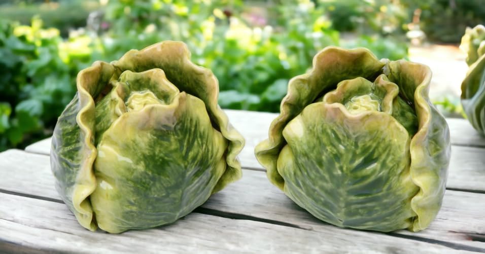 Cosmos Gifts Fine Ceramic Green Cabbage Lettuce Salt and Pepper Shakers Set 2-3/4" L