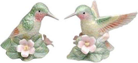 CG Fine Ceramic Green Hummingbirds with Multi-Colored Wings Salt and Pepper Shakers Set 2-1/2" H