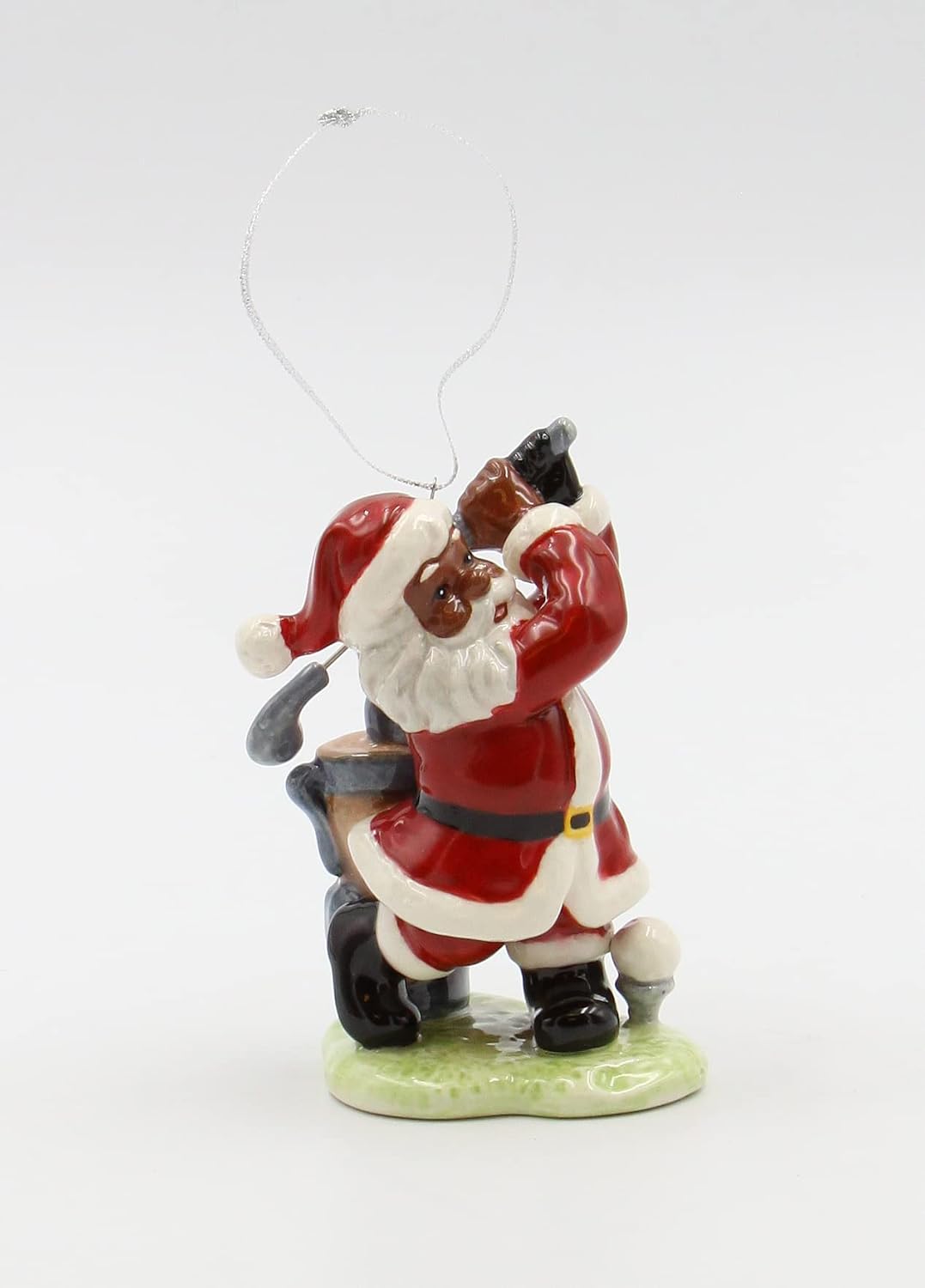 Cosmos Gifts Fine Ceramic African American Black Santa Golfing Ornament 4" H
