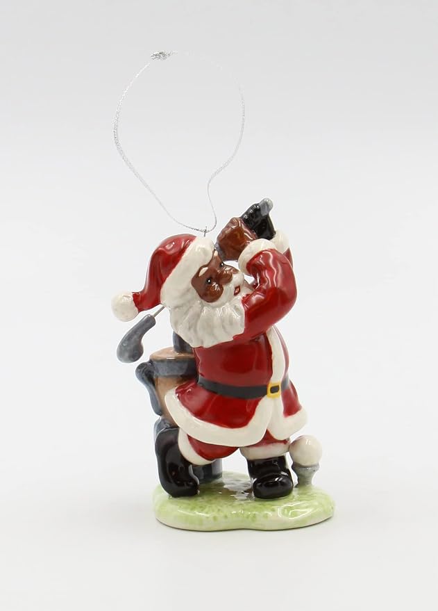 Cosmos Gifts Fine Ceramic African American Black Santa Golfing Ornament 4" H