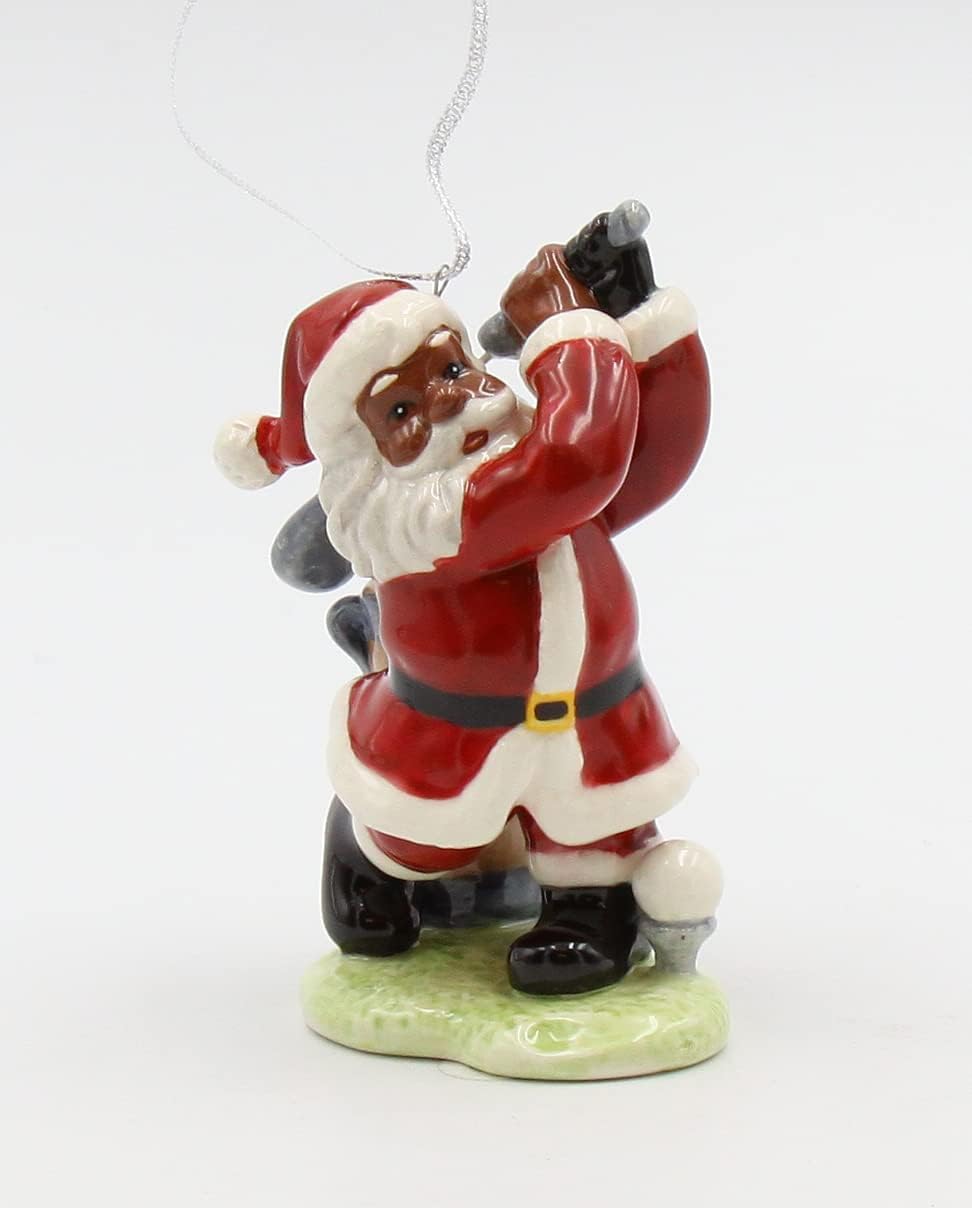 Cosmos Gifts Fine Ceramic African American Black Santa Golfing Ornament 4" H