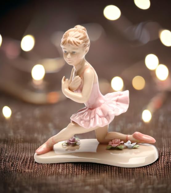 Cosmos Gifts Fine Porcelain Ballerina in Pink with Knee Down Ceramic Figurine 4-1/2" H