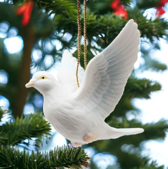 Cosmos Gifts Fine Porcelain White Peace Love Dove Hanging Figurine Ornament 3-1/8" L